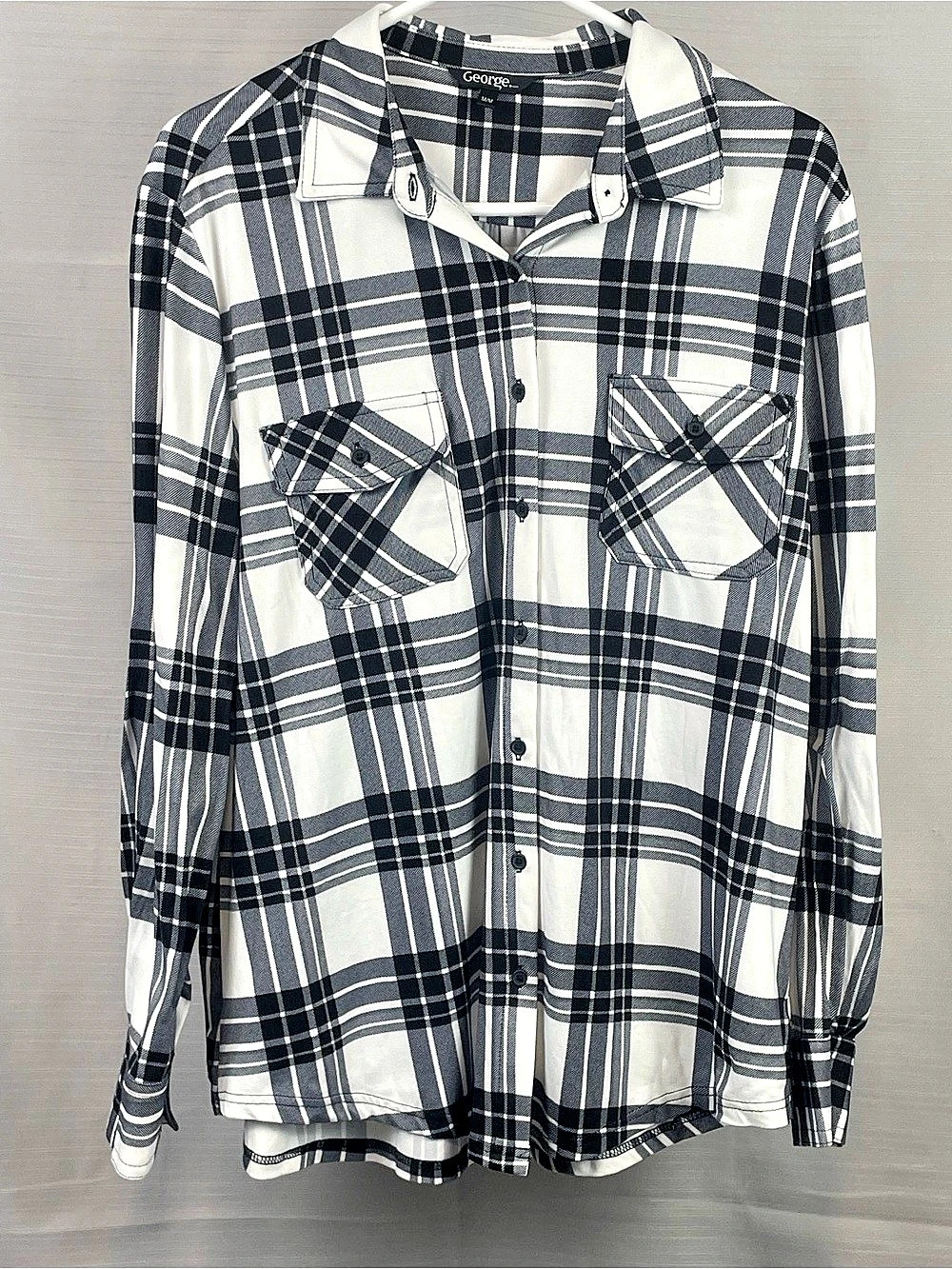 George Button-Up Shirt Plaid Button-Up in Black & White Medium Like New